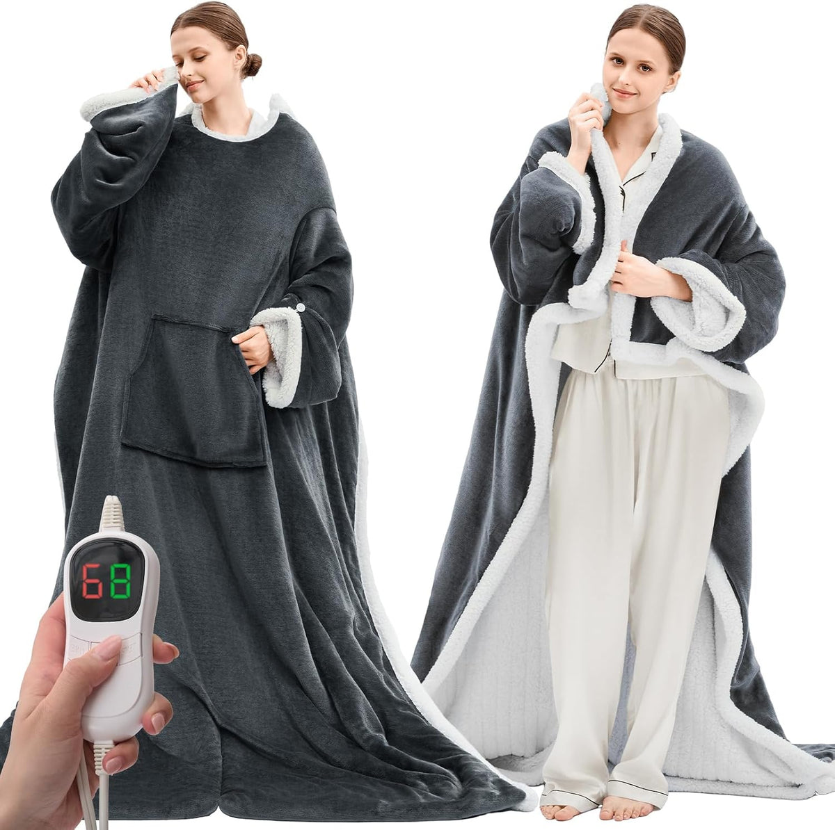 Wearable Heated Blanket: Electric Robe Throw with Foot Pockets