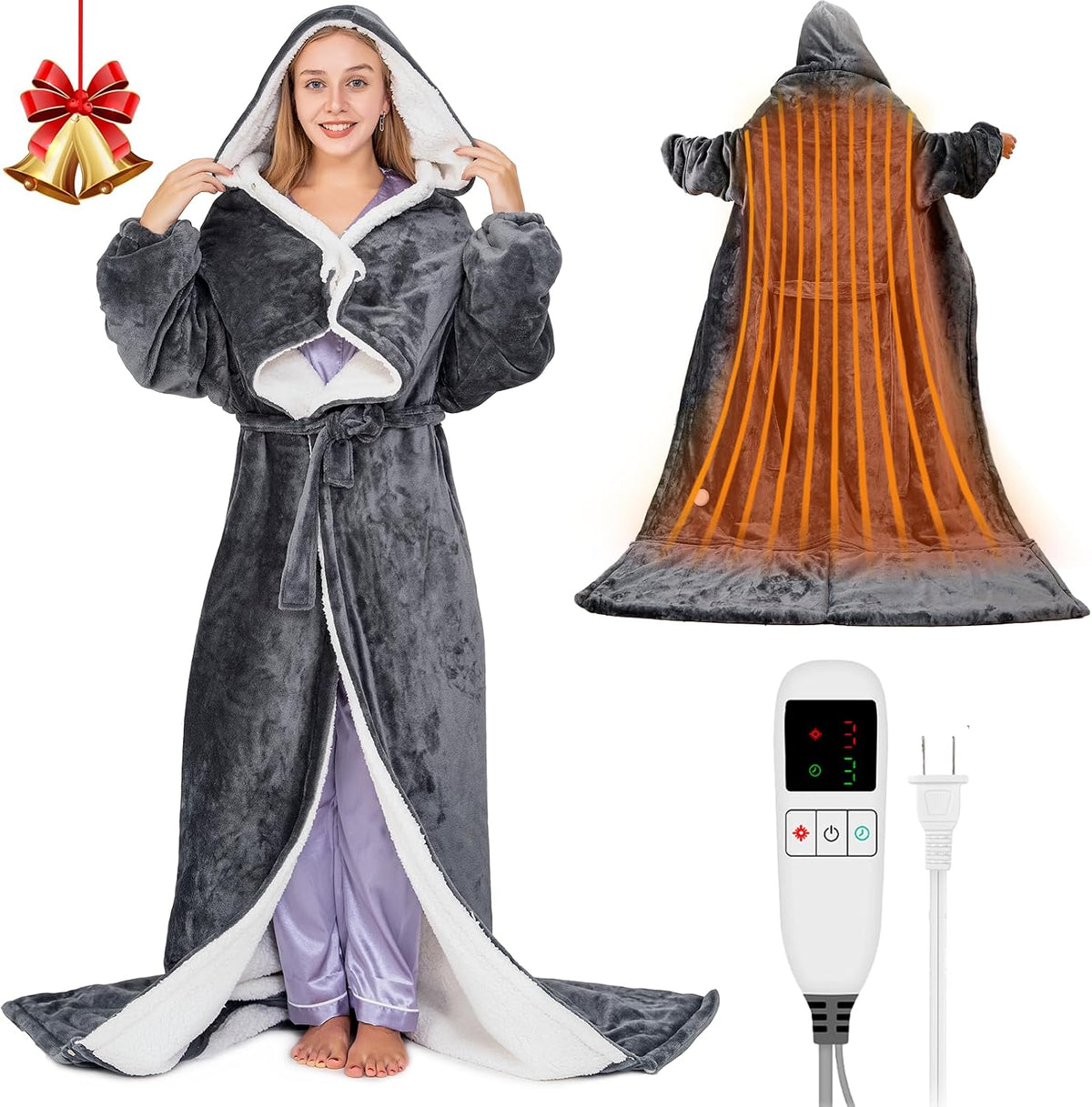 Wearable Heated Blanket for Women & Men with Removable Foot Pocket,Electric Snuggle Heated Blankets with Sleeves Warm Heated Robe Flannel & Sherpa Heated Throw Wrap Shawl with 9 Temp for Winter