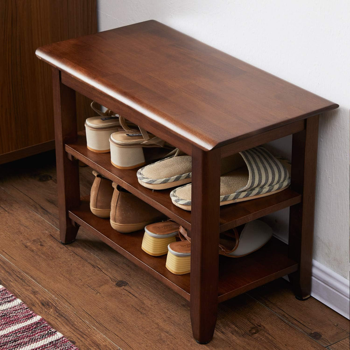 XKZG Shoe Rack Bench Wooden Shoe Storage Bench Entryway Bench, Brown, 23.6"