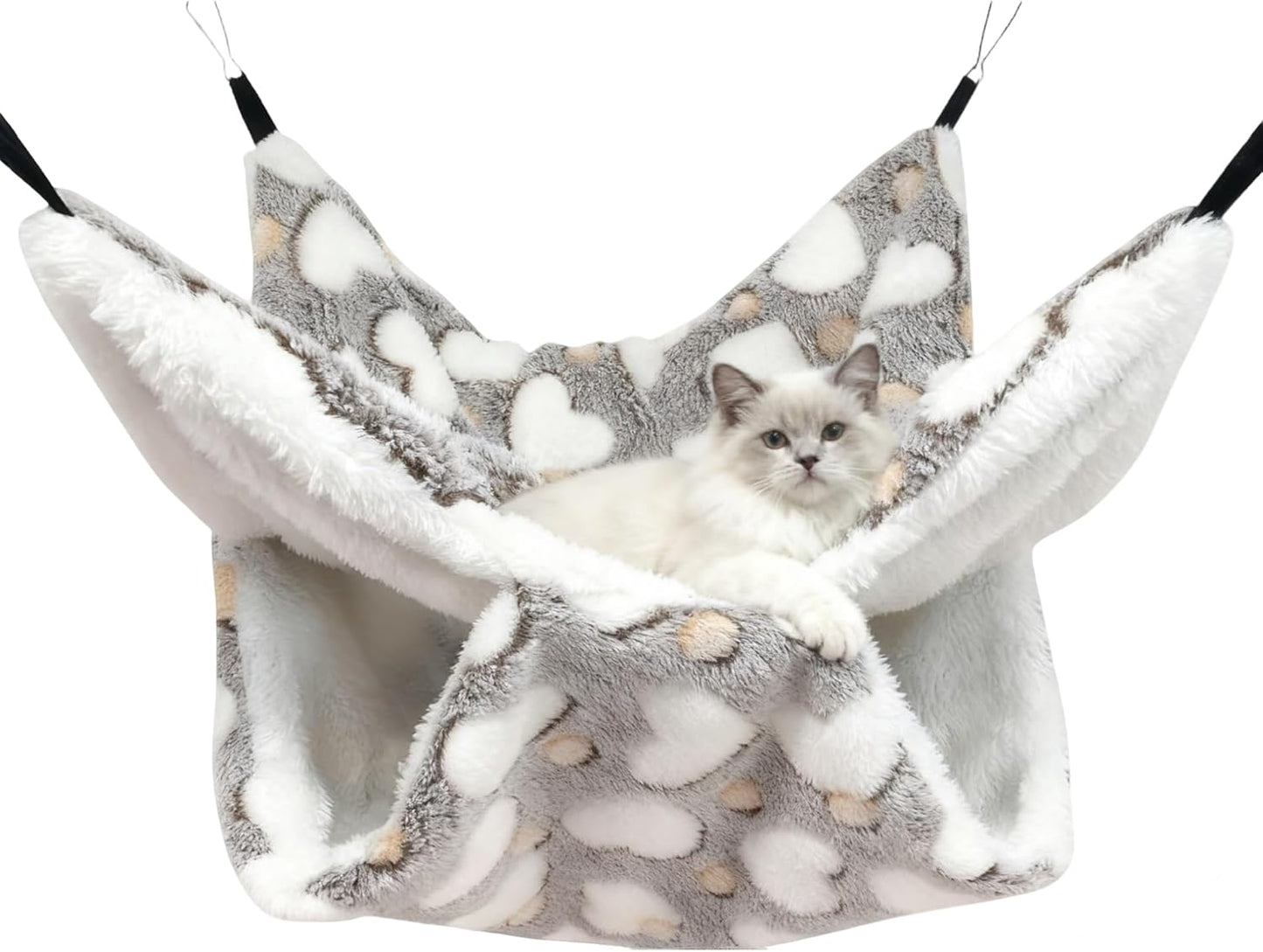 Cat Hammock for Cage - Double-Decker Hanging Bed for Kitten Only (Under 5 Lbs) - Fits Ferret, Rat, Hamster - Machine Washable - 13.3" X 13.3" - Love Coffee Pattern