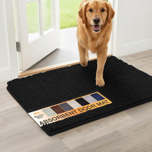 Neater Pets Muddy Paws Dog Door Mat 30” X 20” – Super Absorbent & Quick-Dry Chenille Doormat for Trapping Dirt, Water, Mud - Non-Slip & Machine Washable Pet Rugs for Entryway, Indoor Mud Mats, Black