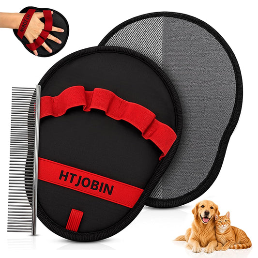 Pet Hair Remover Glove with Stainless Steel Dog Grooming Comb for Dogs & Cats Reusable Pet Hair Removal Tool for Furniture Couch Carpet & Clothing Grooming Kit for Shedding & Deshedding