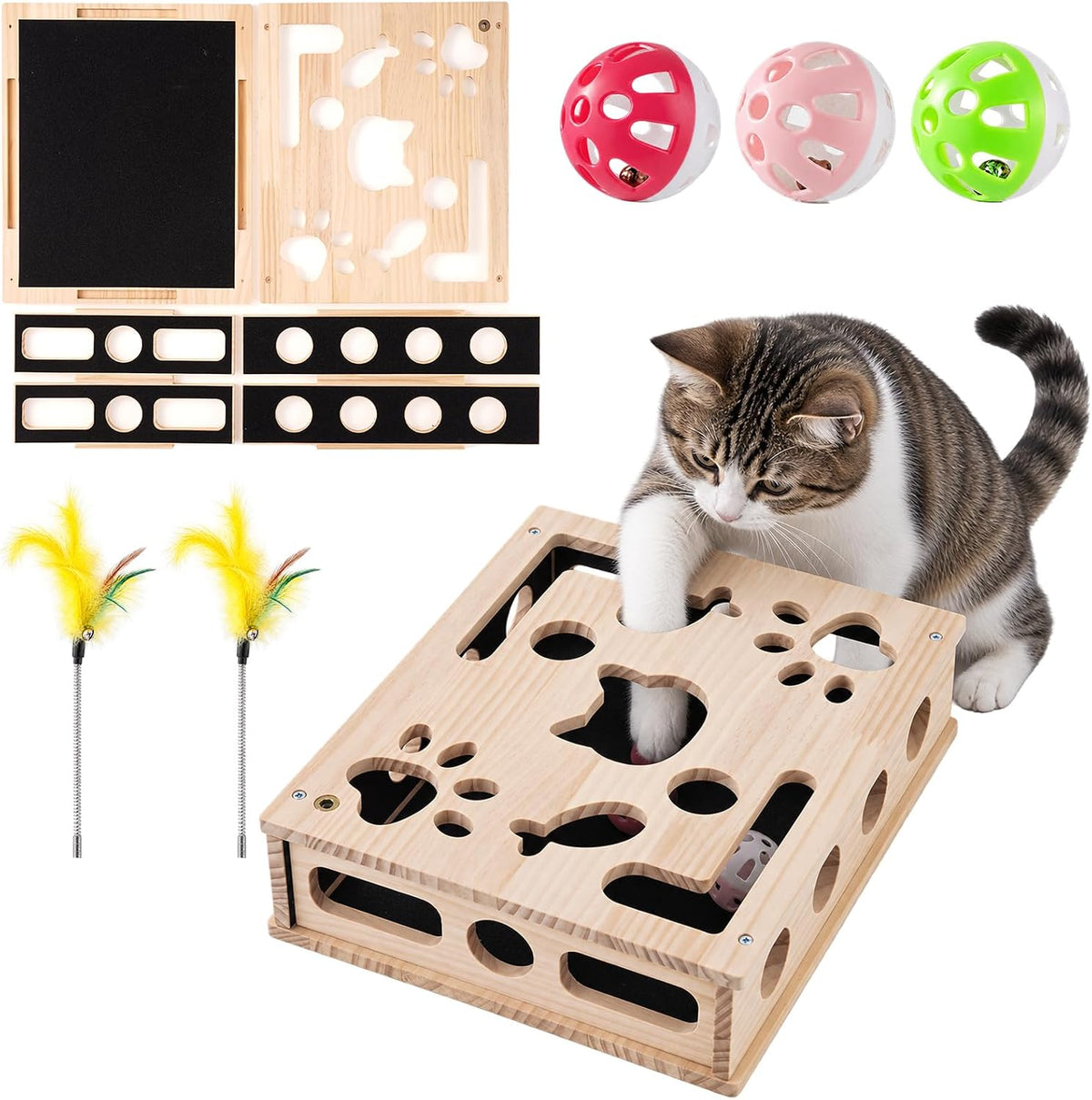 Cat Scratch Puzzle Box, Interactive Treat Toy with Scratch Pad