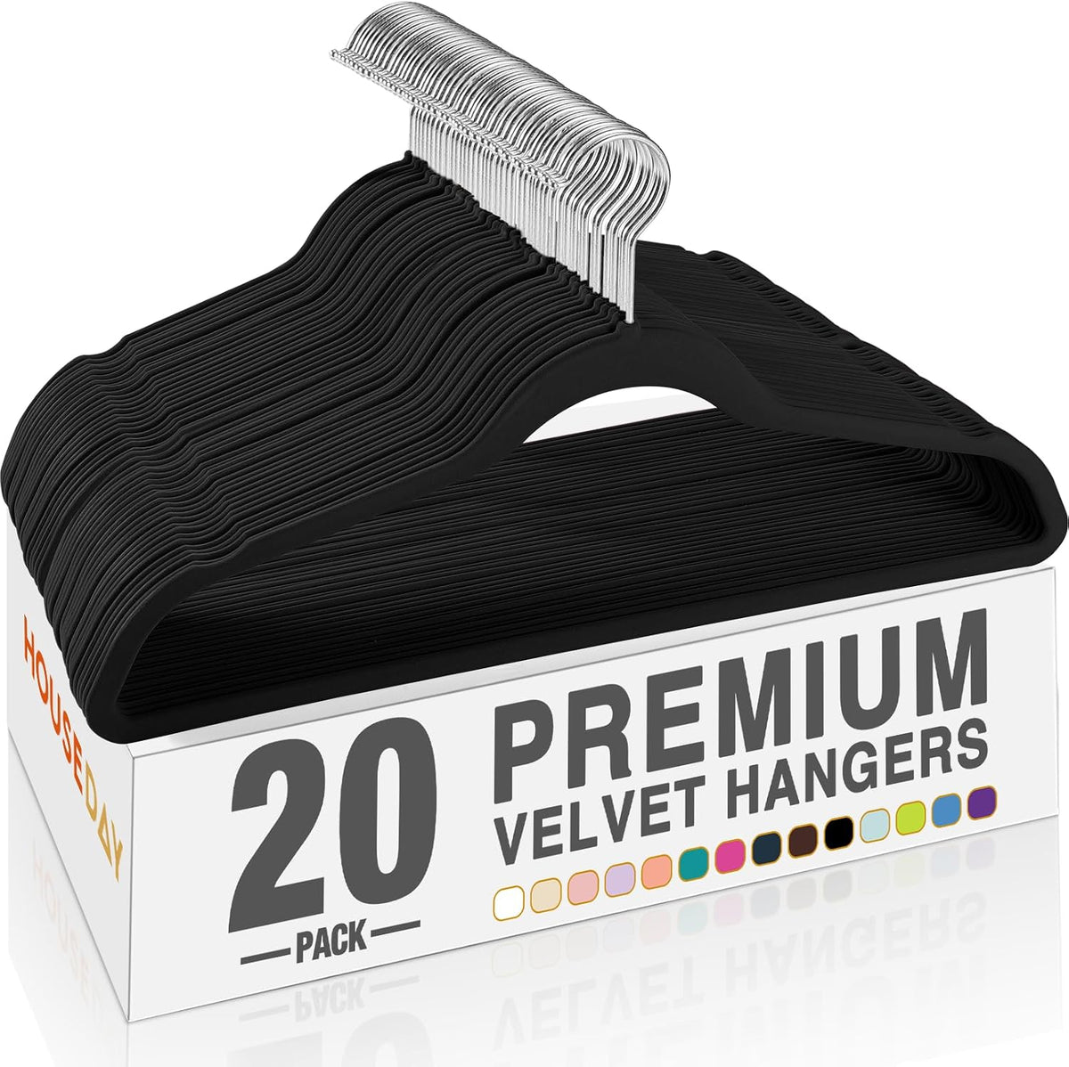 HOUSE DAY Black Velvet Hangers 20 Pack, Non Slip Clothes Felt Hanger