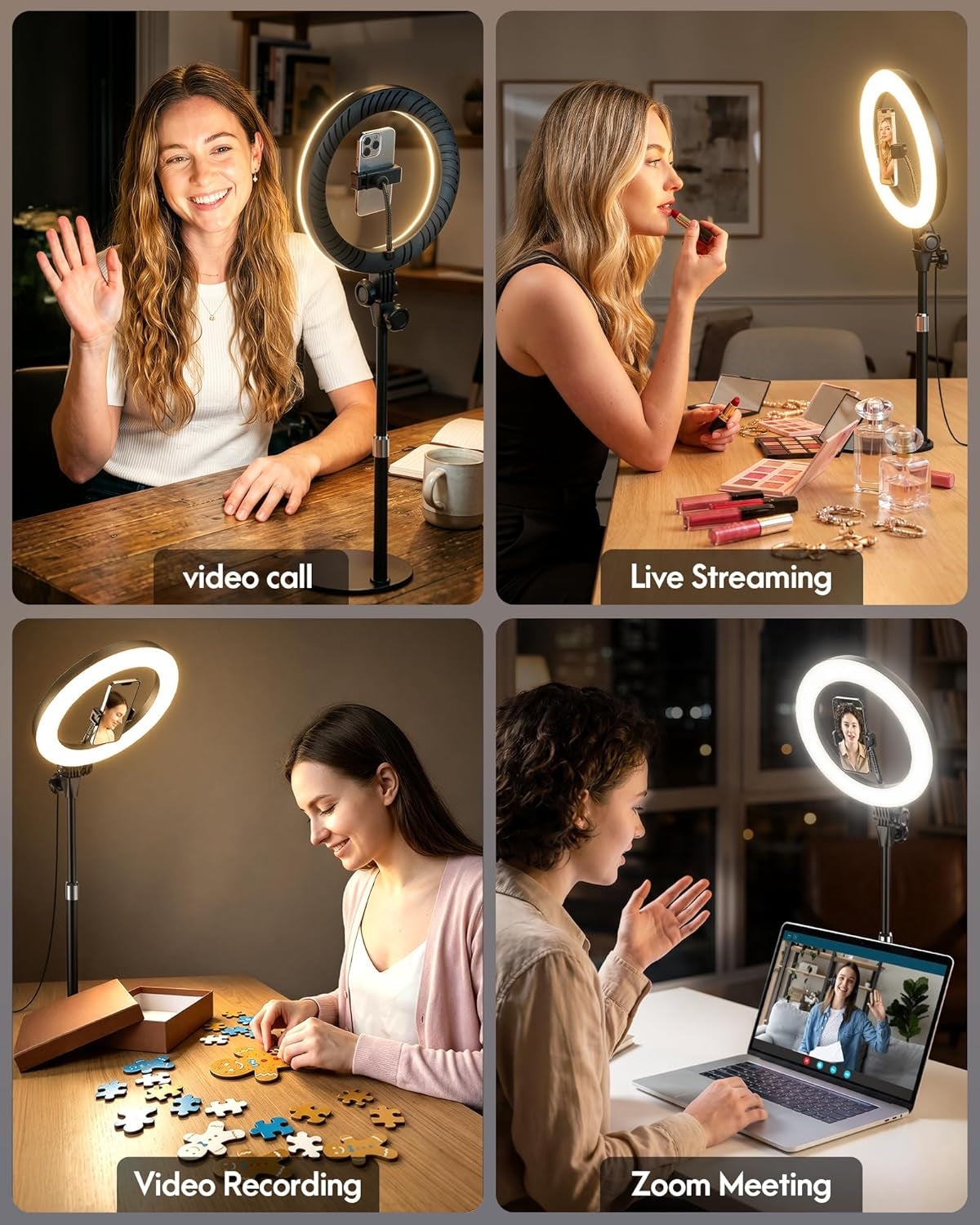 Desk Ring Light with Stand for Computer, Desk Light for Video Recording