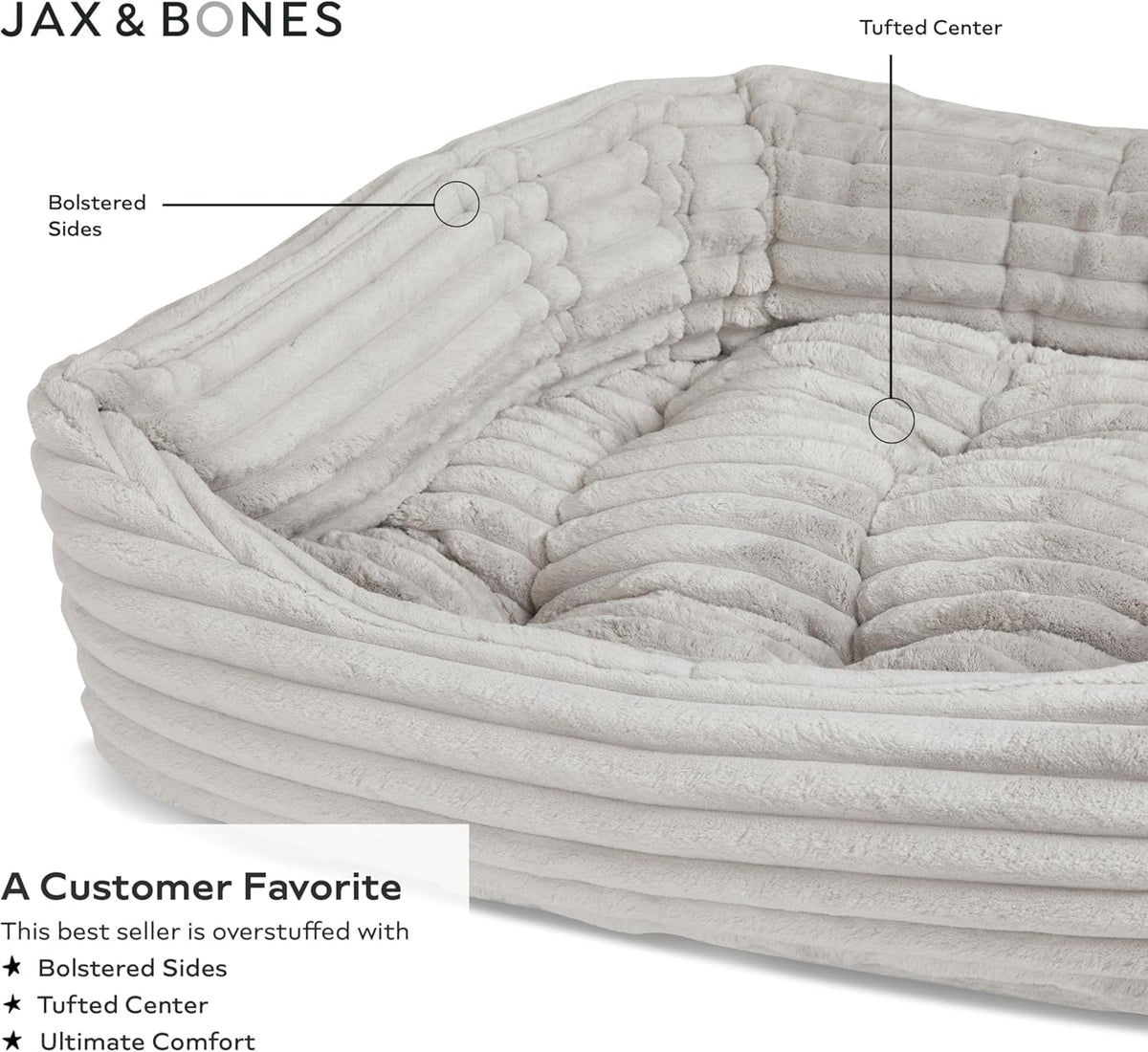 Jax & Bones Napper Grey Corduroy Dog Bed W/Bolstered Sides