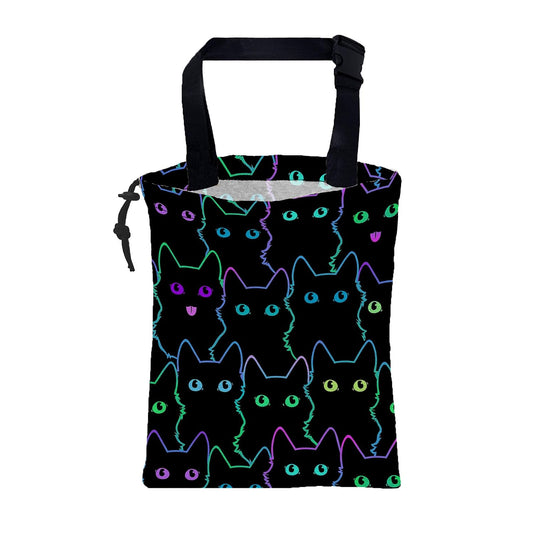Car Trash Bag Cute Neon Cartoon Cat Leak-Proof Waterproof Car Garbage Bag with Drawstring Foldable Canvas Trash Bin with Adjustable Buckle for Car Accessories, Travelling, Camping