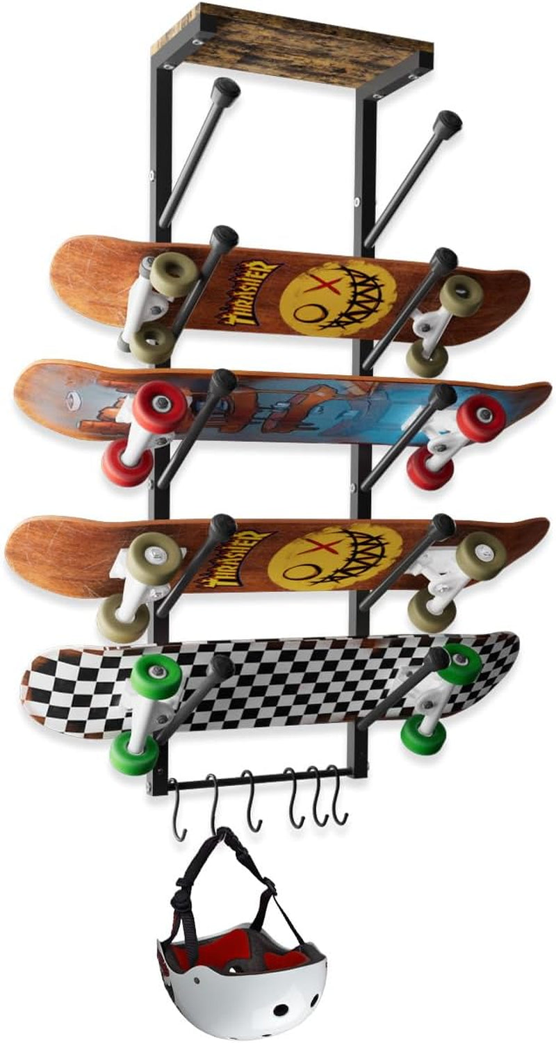 Koutemie Skateboard Rack Wall Mount, 5 Layer Skateboard Holder for Storage