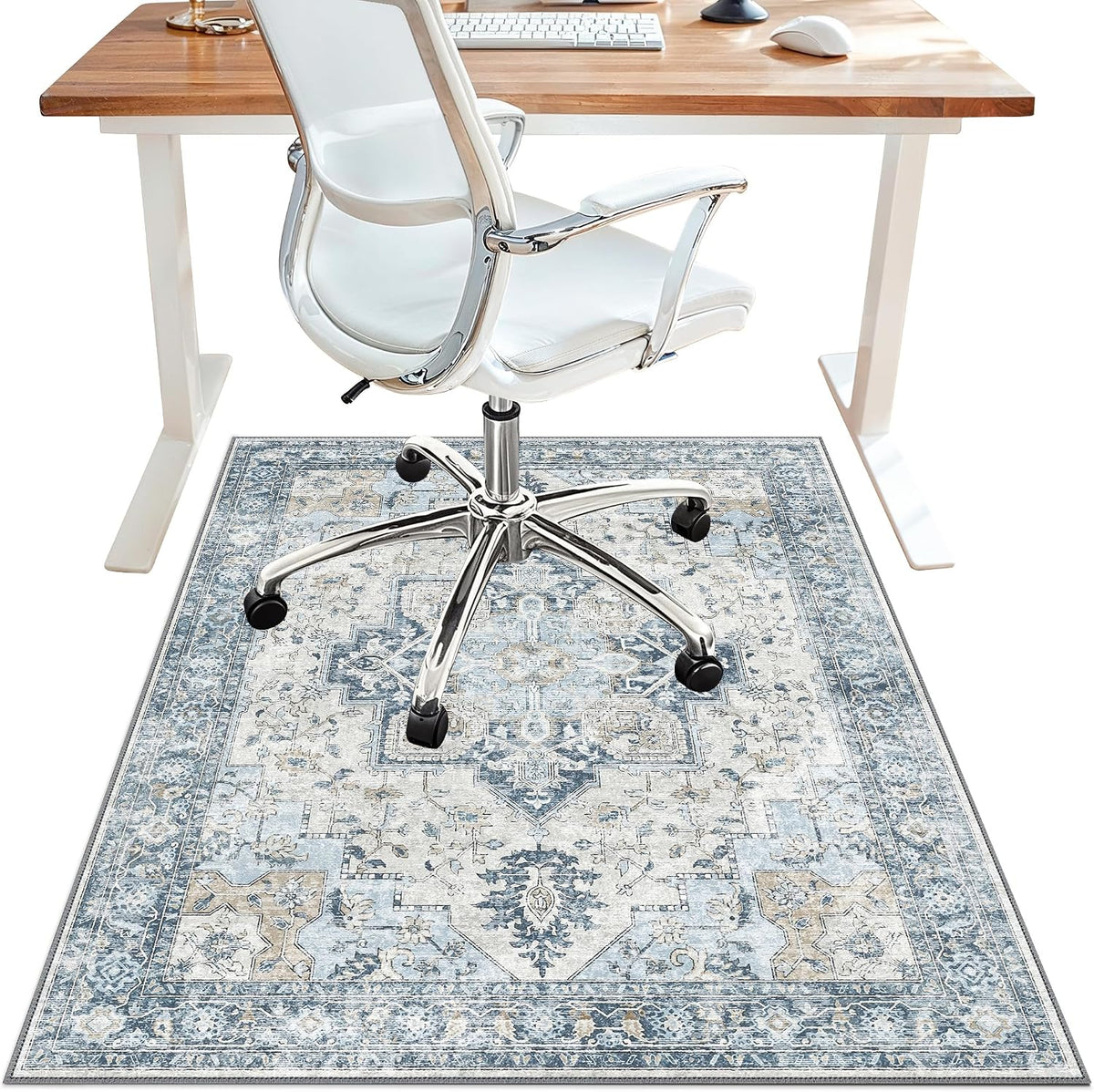 30"X48" Office Chair Mat for Hardwood Floor, Non-Slip Washable Blue
