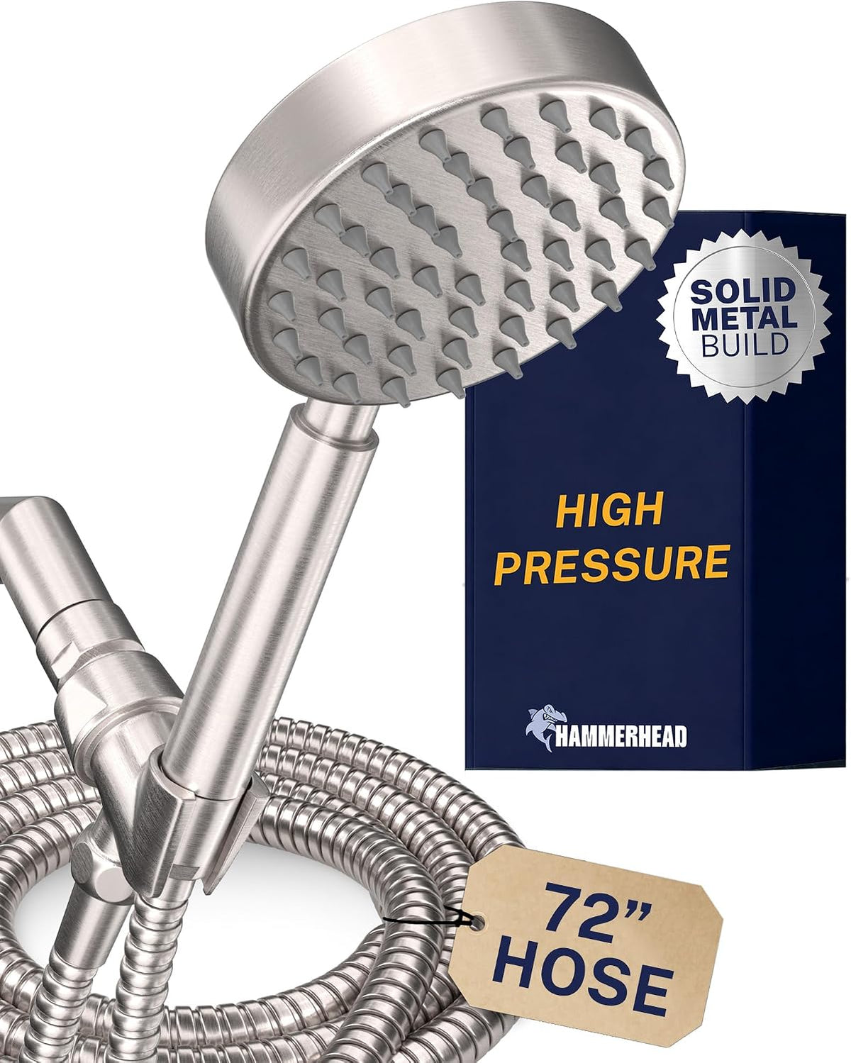 Hammerhead Metal Handheld Shower Head High Pressure, 6Ft Long Shower Hose