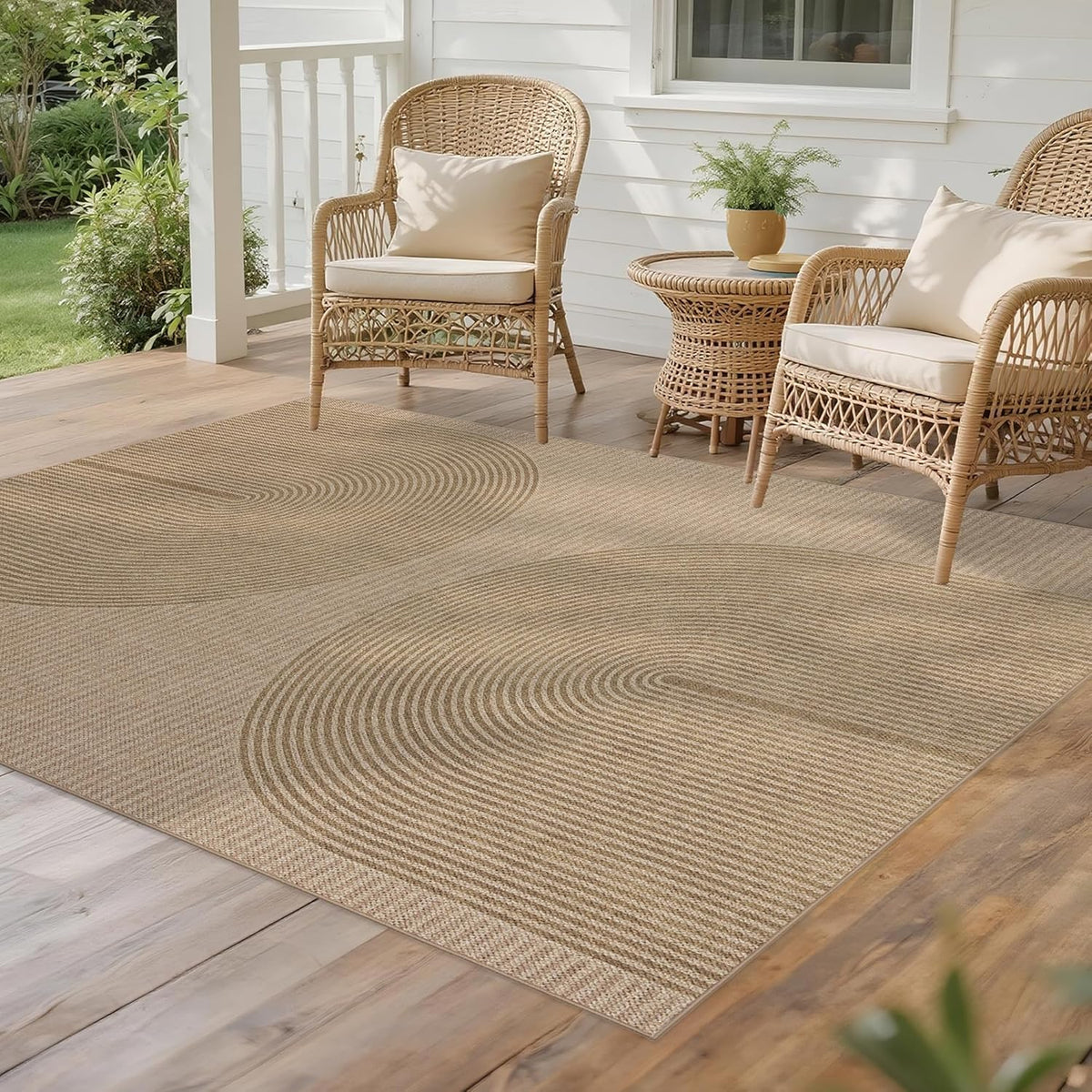 Easy Jute Rug for Pet Homes: 4X6 Outdoor Rug - Geometric Arch Pattern
