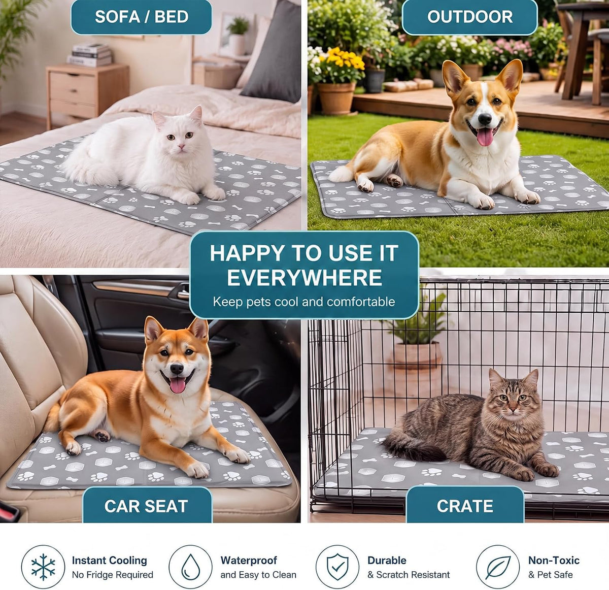 Rattanview 2 Pcs Dog Cooling Mat for Cats 16"X20" Waterproof Self Cooling Pet Pad Portable Mat for Crate Kennel Car Sofa Bed Floor Summer Indoor Outdoor Travel with 2 Pcs Travel Bags