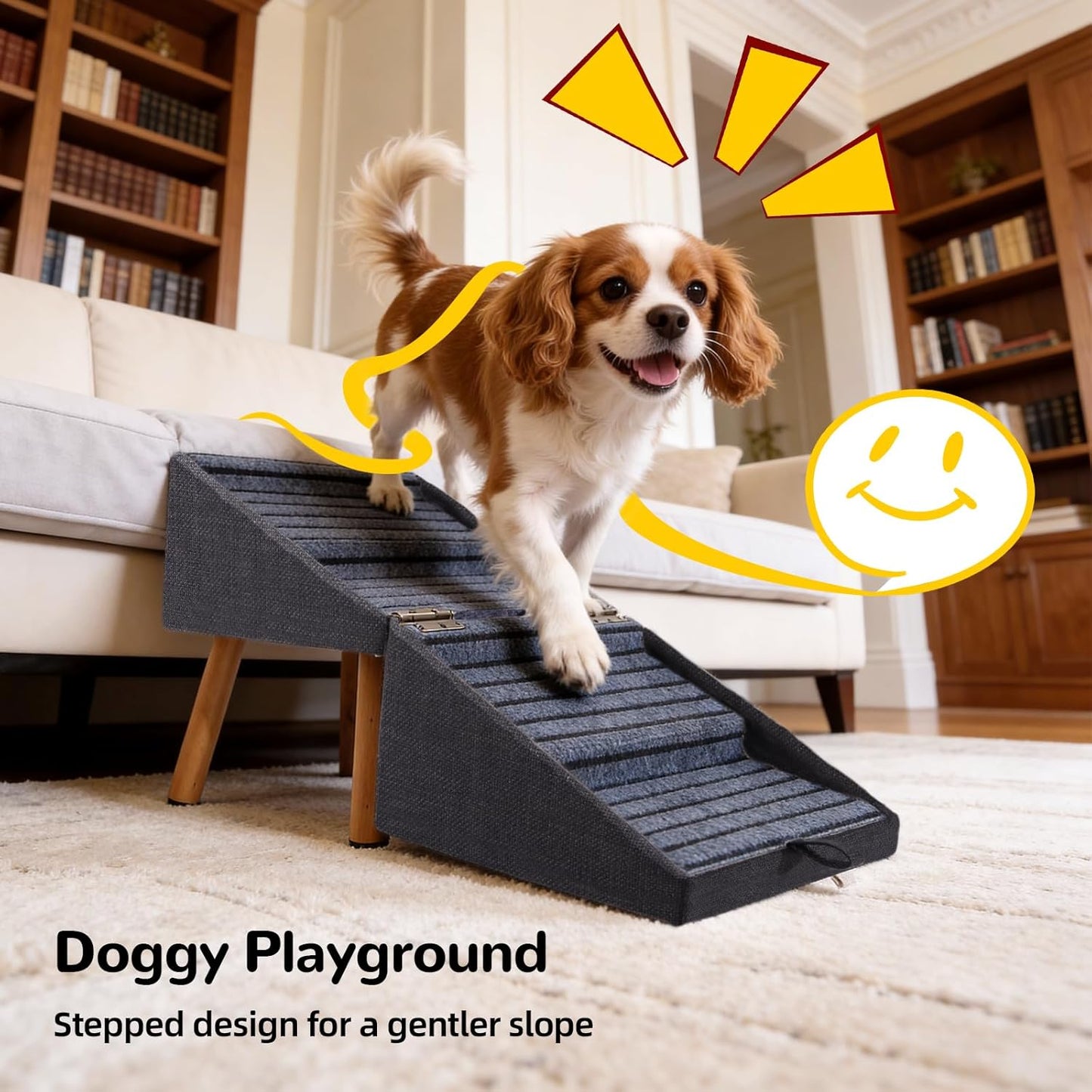17.13" H Dog Stairs for Small Dogs, 2-In-1 Pet Steps & Ottoman - Foldable Dog Stairs for Couch, Non-Slip Wooden Pet Stairs for Puppy Senior Injured Dogs