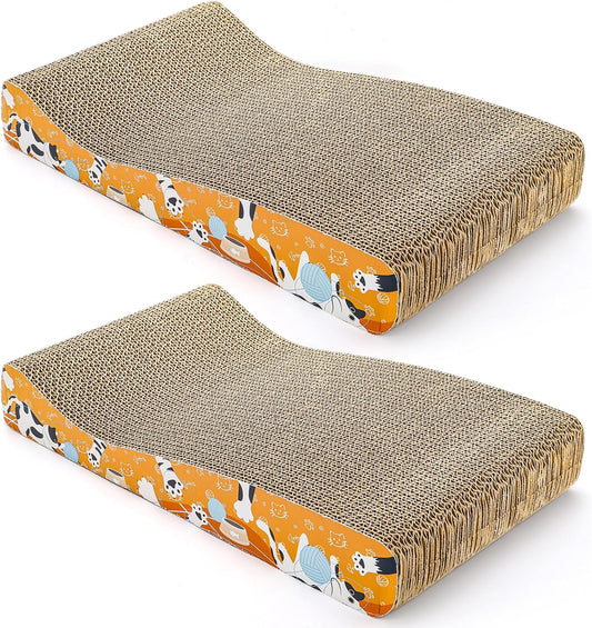 Nicunom 2 Pack Cat Scratching Pads, Curved Cat Scratcher Cardboard, Reversible Cat Scratch Board for Furniture Protection, Cat Scratcher Lounge Couch Bed for Indoor Cats