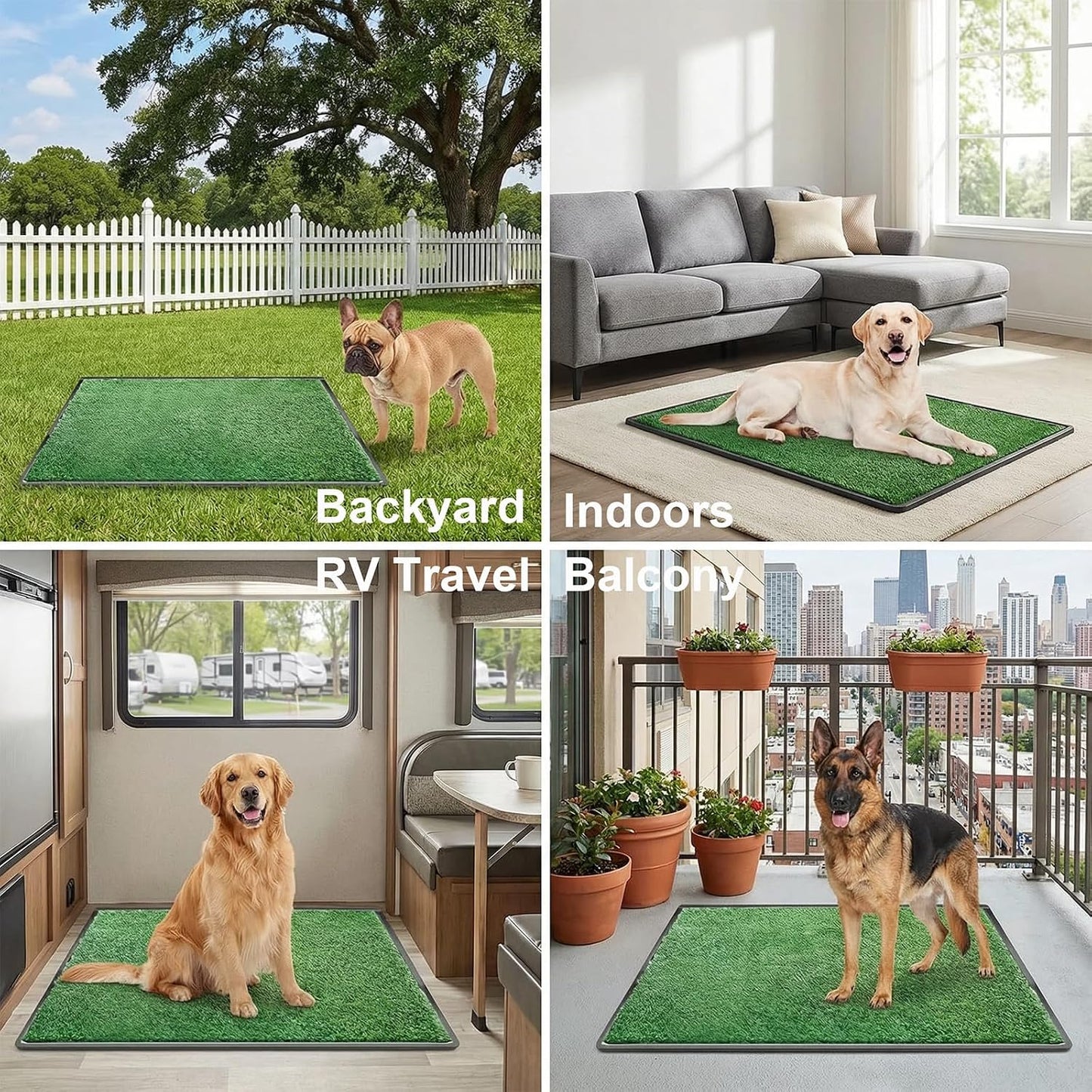 Dog Grass Pad with Tray 35"X23" Large Dog Litter Box, Artificial Grass for Dogs Potty with 3 Disposable Mats & EVA Base, Reusable Indoor Dog Potty Training for Apartment Balcony (Green, Large)