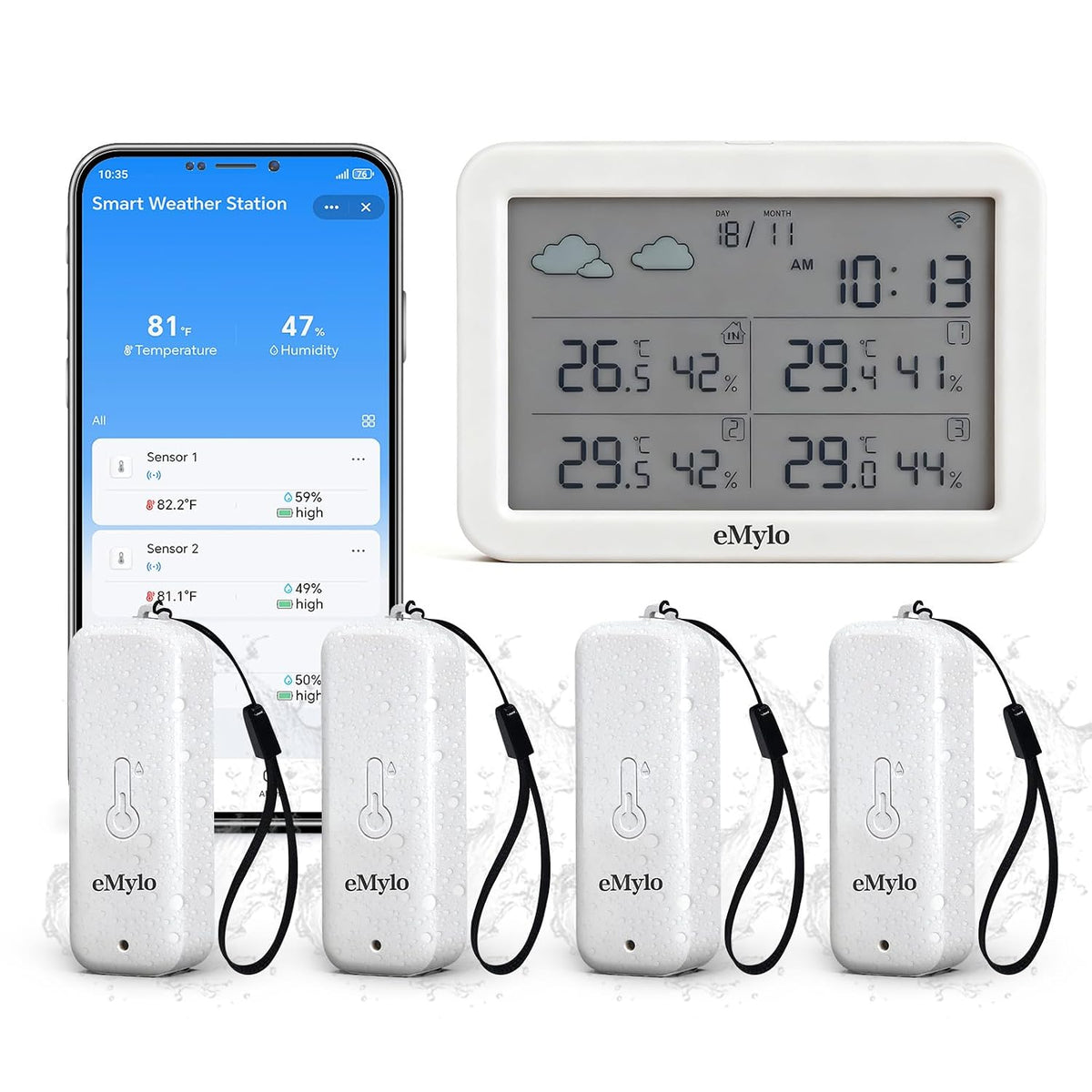 Emylo Wifi Indoor Outdoor Thermometer Hygrometer with 4 Remote Sensors