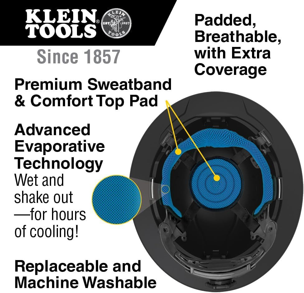 Klein Tools 60347 Hard Hat, Vented Full Brim, W/Headlamp, KARBN Pattern