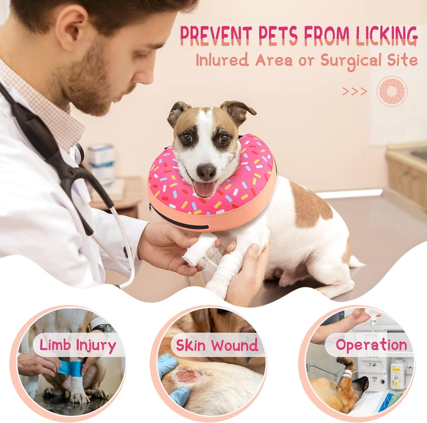 Supet Inflatable Dog Cone Collar Alternative after Surgery, Doggie Neck Donut Collar Recovery Ecollar, Soft Dog Cone for Small Medium Large Dogs