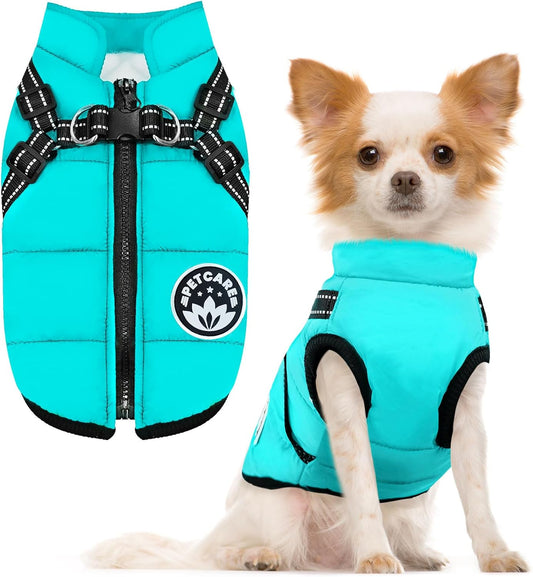 Winter Dog Coat with Harness Built in Waterproof Dog Jackets Warm Pet Fleece Vest Windproof Snow Jacket Snowsuit Reflective Dogs Cold Weather Coats for Puppy Small Medium Large Dogs Cats