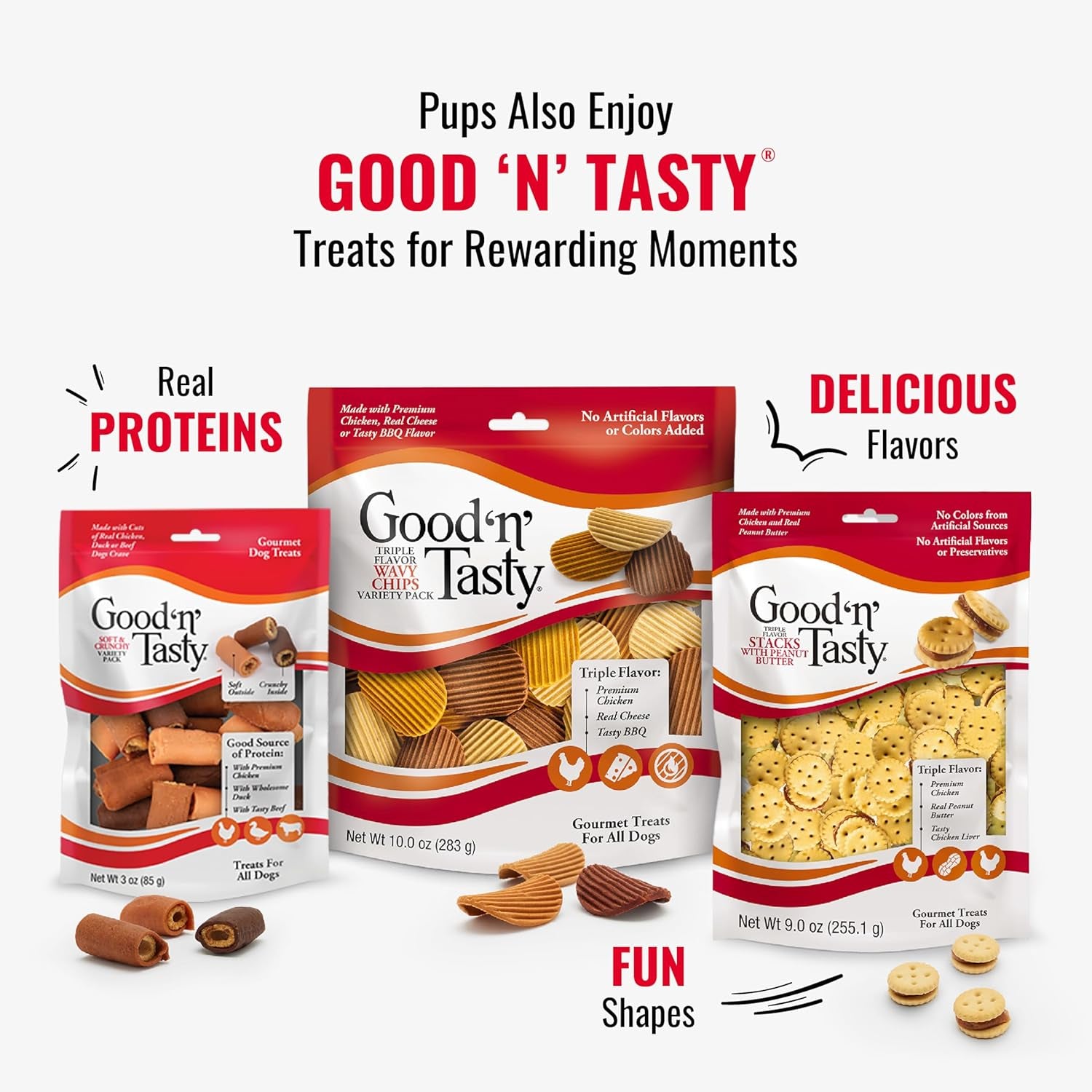 Good ‘N’ Fun Triple Flavor Rolls for Large Dogs, Treat Your Dog to Long-Lasting Chews Made with Real Beef Hide and Chicken, 6 Count
