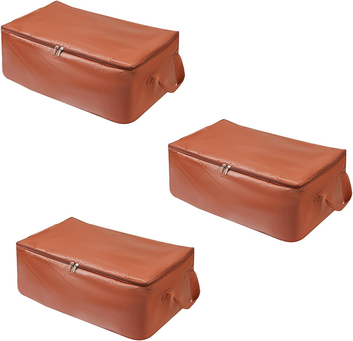 Leather Storage Bag Large Capacity Closet Organizer, Heavy Duty Reinforced Handle Carrier for Blanket Comforter Clothes, Dustproof Foldable Luggage Tote for Home Travel (3PCS M)