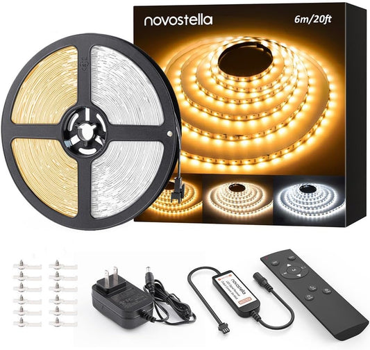 20Ft Tunable White LED Strip Lights Dimmable 3000K-6500K 24V with Remote