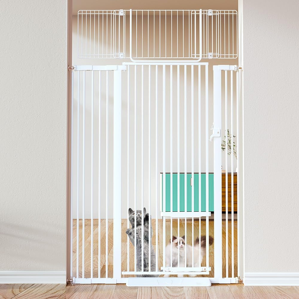 COMOMY 71" Extra Tall Pet Gate, 29.5-43" Wide with Adjustable Cat Door
