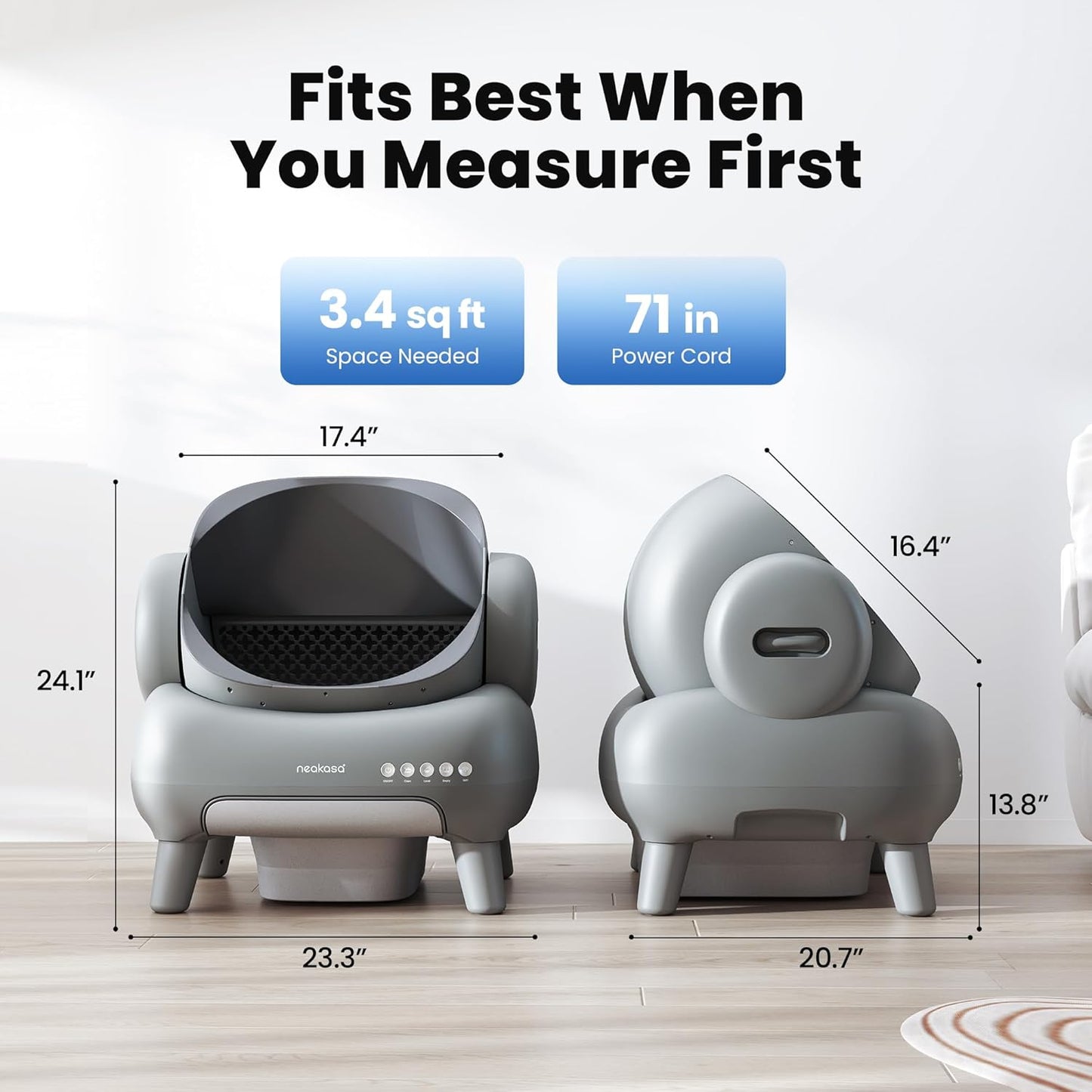 Neakasa M1 plus Open-Top Self-Cleaning Cat Litter Box, 360° Safety Sensors, Advanced Odor & Leak Control, Automatic for Large & Multi-Cat Homes, Litter Mat & 2 Rolls Refill Bags Included