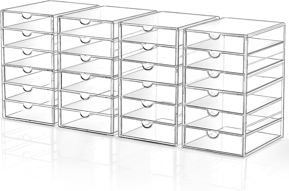 DOMNIU Acrylic Makeup Drawer Storage Organizer with 24 Drawers, 4 Set