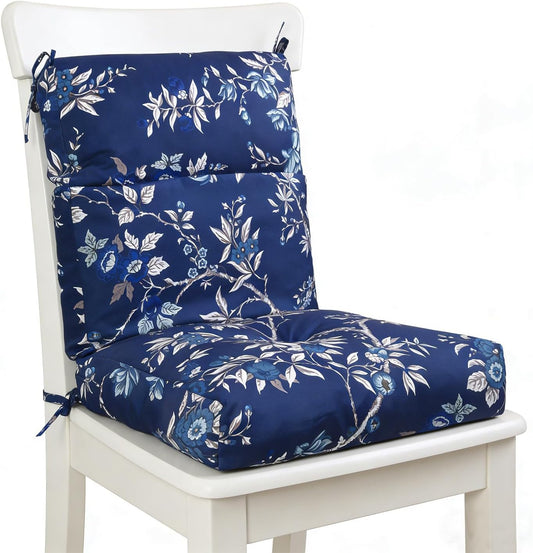 High Back Chair Cushion, 44" X 21" UV Resistant & Water-Rpellent Patio Furniture Chair Pads with Non-Slip Ties for Rocking Chairs, Adirondack, Dinng Chairs, Flower Dark Blue, 1Pcs