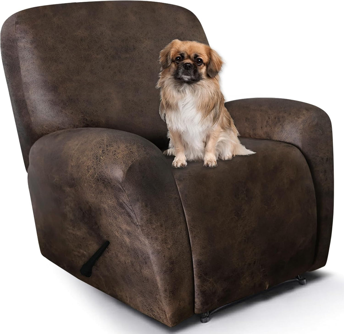ANARACHON Leather Look Recliner Chair Covers Heavy Duty, 4 Pieces Recliner Cover for Recliner Chair, Leather Cover for Recliner Slipcovers Washable for Pets (Dark Brown)