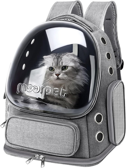 Cat Backpack Carrier, Breathable Cat Bubble Backpack Large Space Cat Carrier Backpack for Kitty Small Dog, Foldable Airline Approved Cats Backpack, Transparent Pet Travel Backpack up to 20 Lbs (Grey)