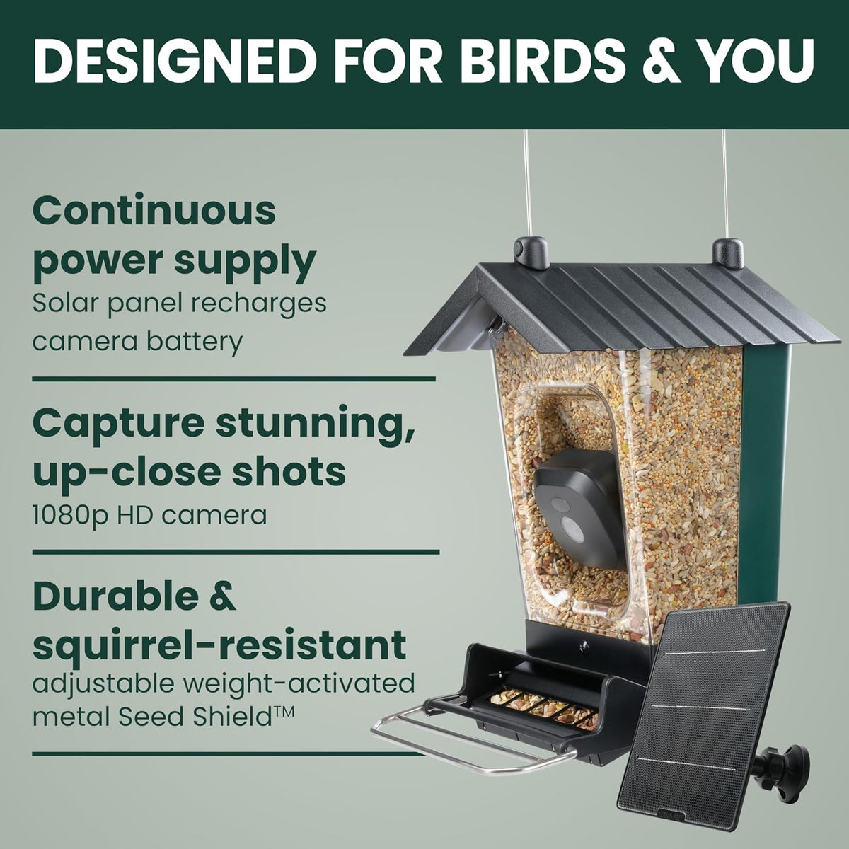 Perky-Pet Solar Powered Smart Bird Feeder with Camera, 3.2L Capacity