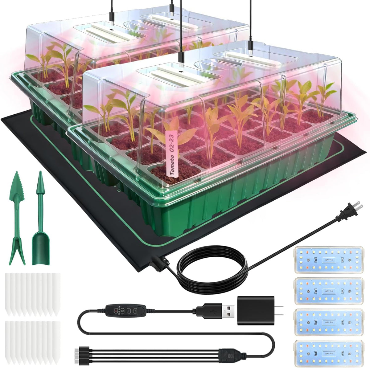 Seed Starter Trays with Grow Lights and Heat Mat, 2 Pack for Seed Starting