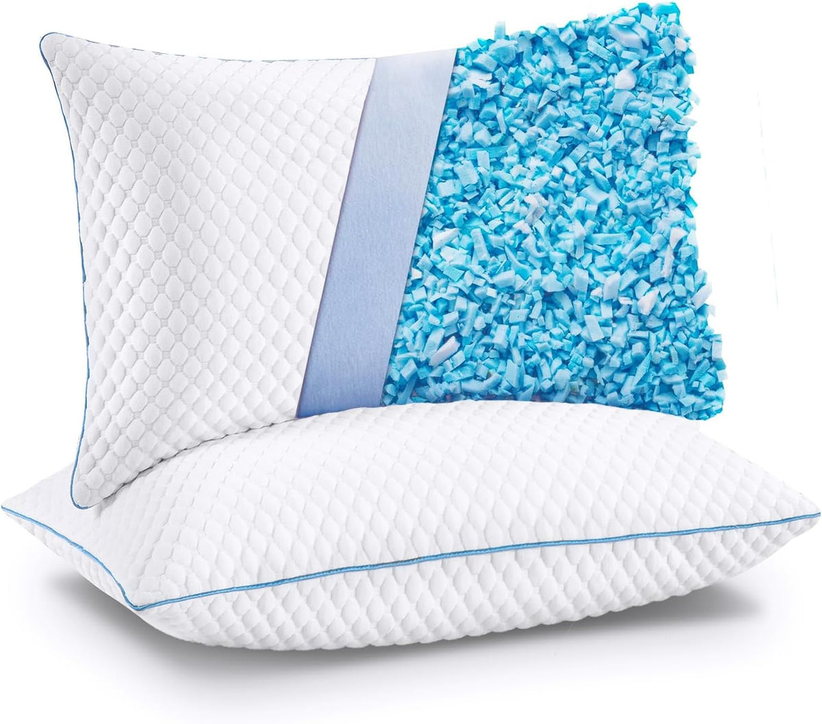 Cooling Shredded Memory Foam Bed Pillows, Queen Size, Set of 2, 20 X 30 In