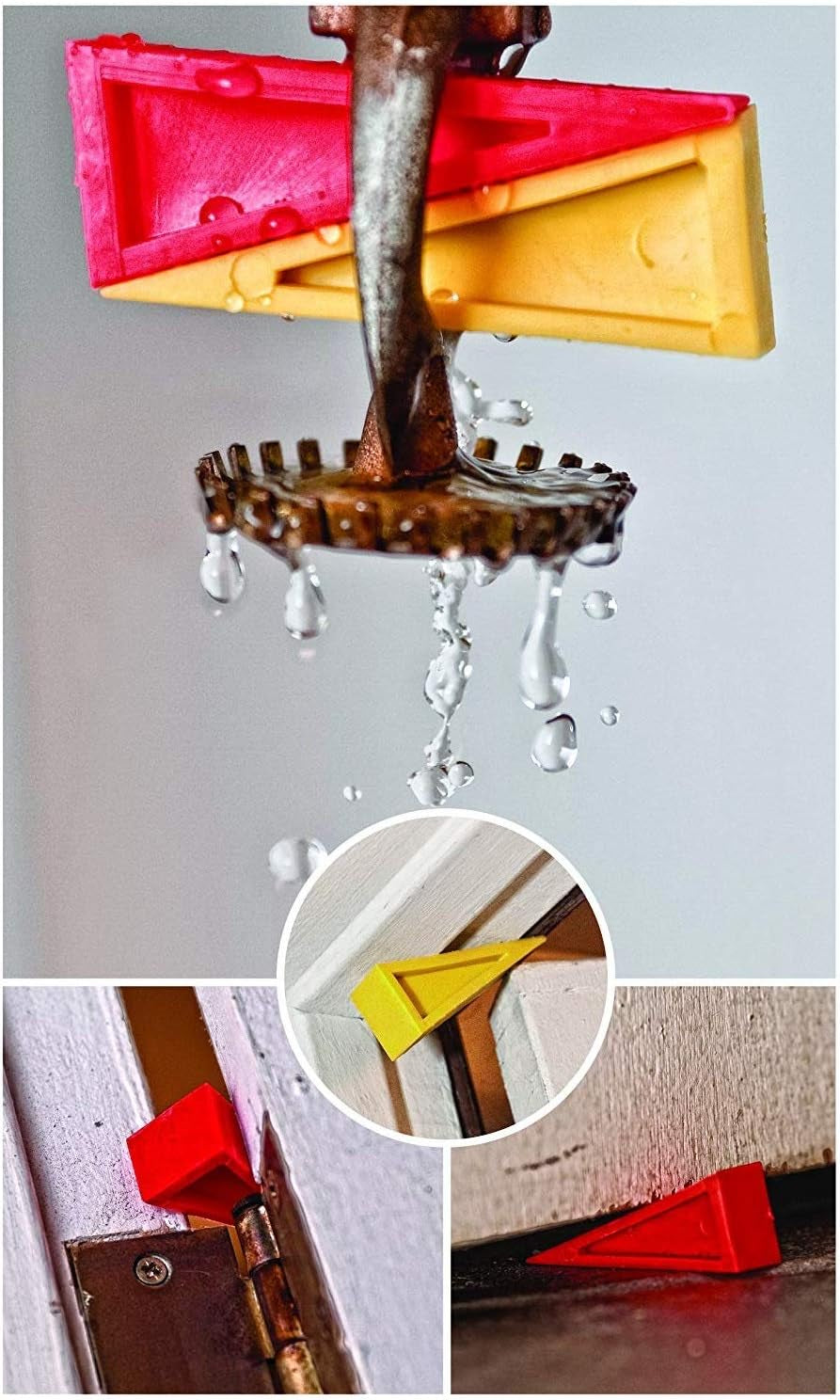 Line2Design Firefighter Door Stopper - Safety Combo Sprinkler Stops Wedge Combo Pack - Multi Surface Compatibility Door Stop Opener Wedges 3 Inches Long - (Pack of 4, 2 Yellow & 2 Red)