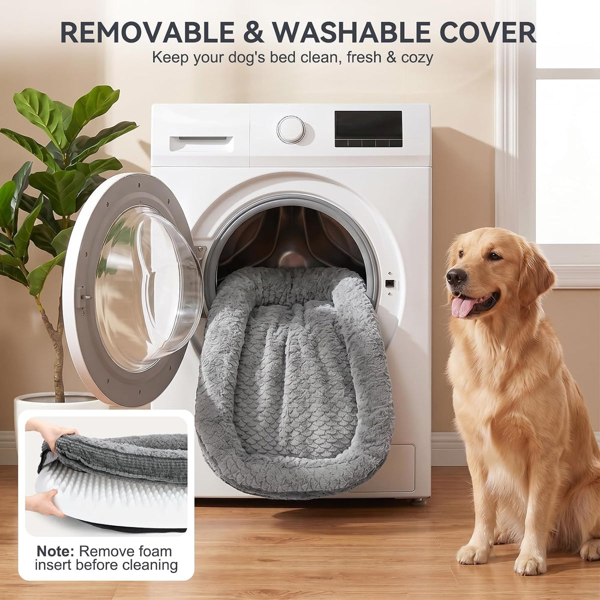 JOEJOY Orthopedic Dog Beds Large Sized Dog, XL Egg-Crate Memory Foam Pet Couch Bed with Bolster Sides, Waterproof Lining, Removable Washable Cover & Non-Slip Bottom, Grey