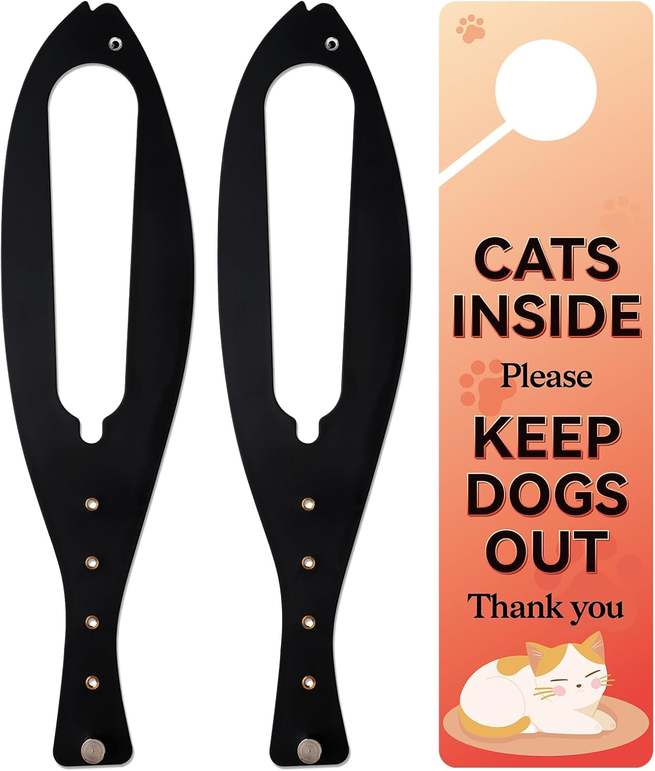 TGIOW Cat Door Latch, 2 Pcs Cat Door Stopper Pet Door Latch to Keep Dog Out of Litter Box and Food, Door Prop for Cat with 5 Adjustable Size Strap 2.5-6" Wide, No Measuring, Easy to Install, Black