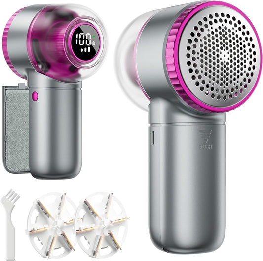 X-Large Fabric Shaver with Lint Brush, Rechargeable Lint Shaver with Digital Display, 3-Speeds, 6-Leaf Blades, 1200Mah Electric Lint Remover Sweater Shaver for Removing Fuzz and Pill