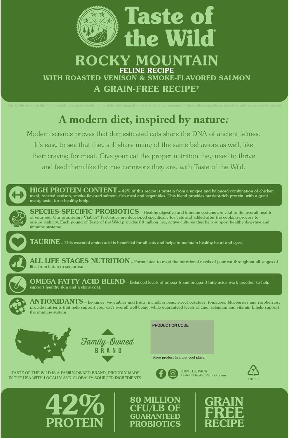 Taste of the Wild Rocky Mountain All Life Stages High Protein Grain-Free Recipe with Roasted Venison & Smoke-Flavored Salmon Dry Cat Food 14Lb Bag