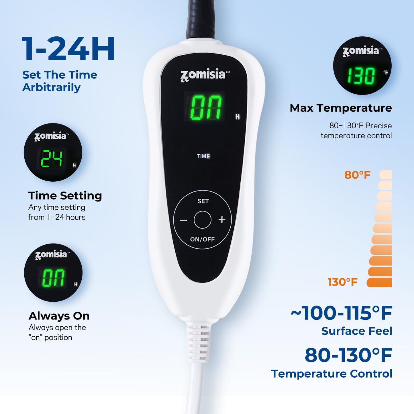 ZOMISIA Cat Heating Pad - 11 Adjustable Temperature and 25 Timer Options, Heated Cat Bed Indoor with Chew-Resistant Cord for Small Dogs, 18X18 Inch
