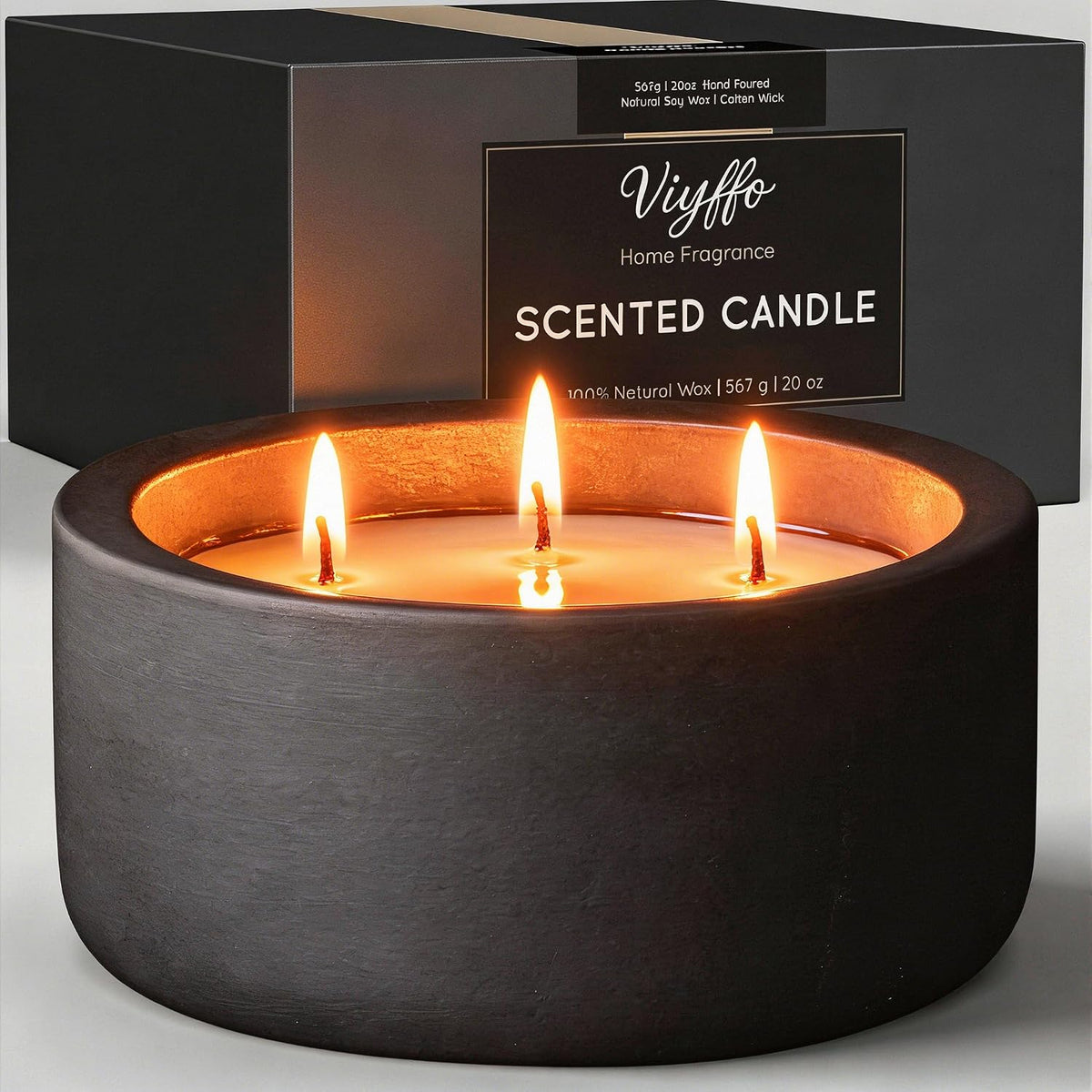 Viyffo 20Oz Large Odor Eliminating Candle - Eucalyptus Mint, 3 Wick Fall Scented Soy Candle, Non Toxic, Matte Black Ceramic Jar, Fresh Home Fragrance for Bathroom, Pet, Smoke & Kitchen Odors