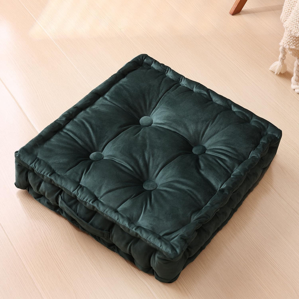 Square Floor Pillows, Large Floor Cushion for Adults Kids, Meditation Floor Pillow Seating Cushion with Shredded Memory Foam and Silk Wadding, 20"X20"X5" Dark Green