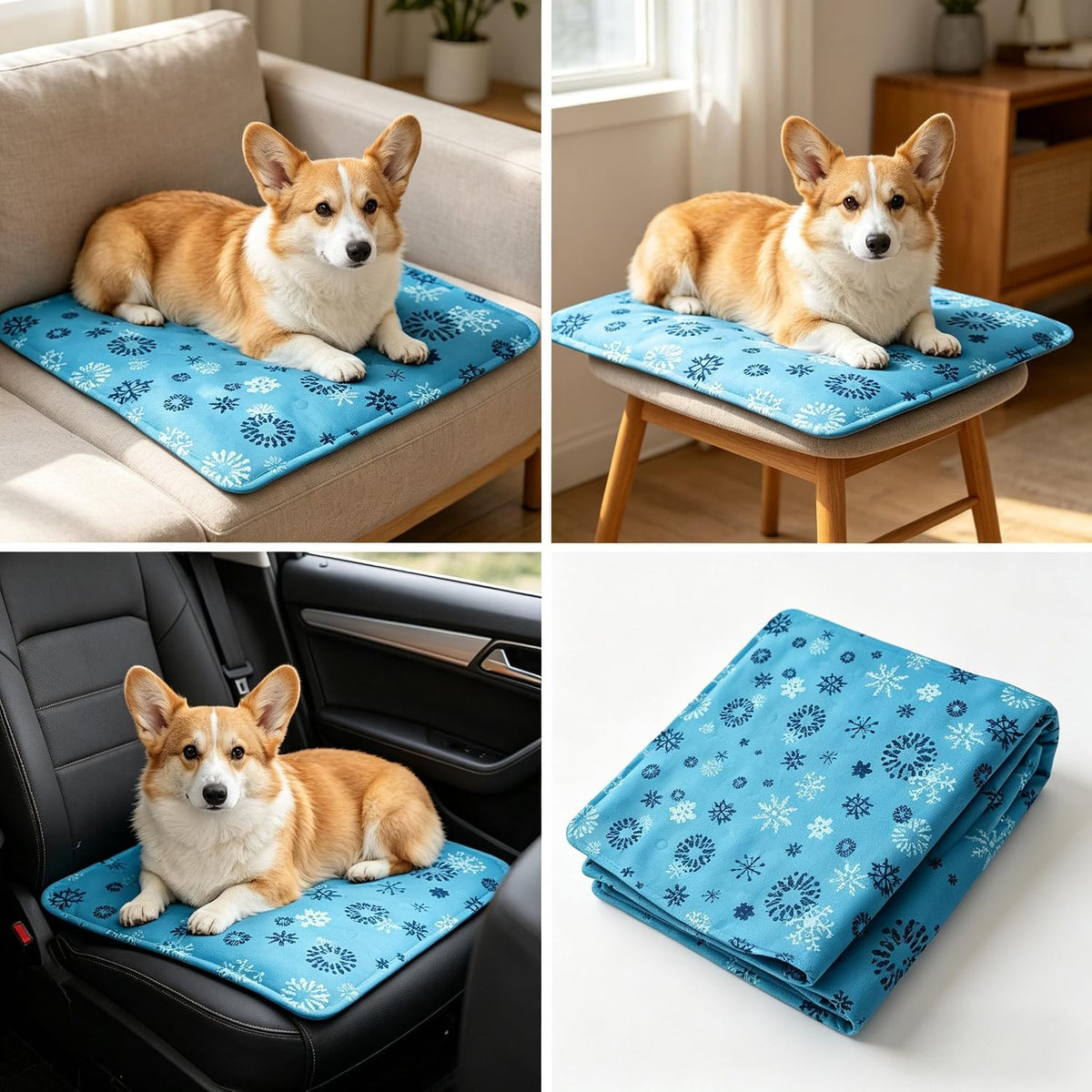 Zeqi Gel-Filled Cooling Mats for Cats Dogs Pets 17''X17'', Water-Proof Surface, Summer Dog Cool Mat, Cooling Cat Bed, Cool Mat, Ice Mat, Seat Cushion for Summer (Small, Snowflake)