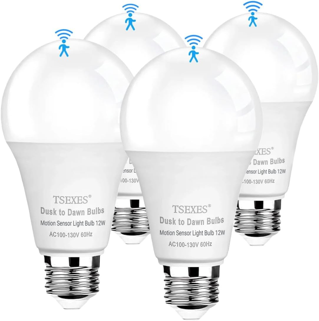 12W Motion Sensor LED Light Bulbs (100W Equivalent), 5000K Daylight, 4-Pack