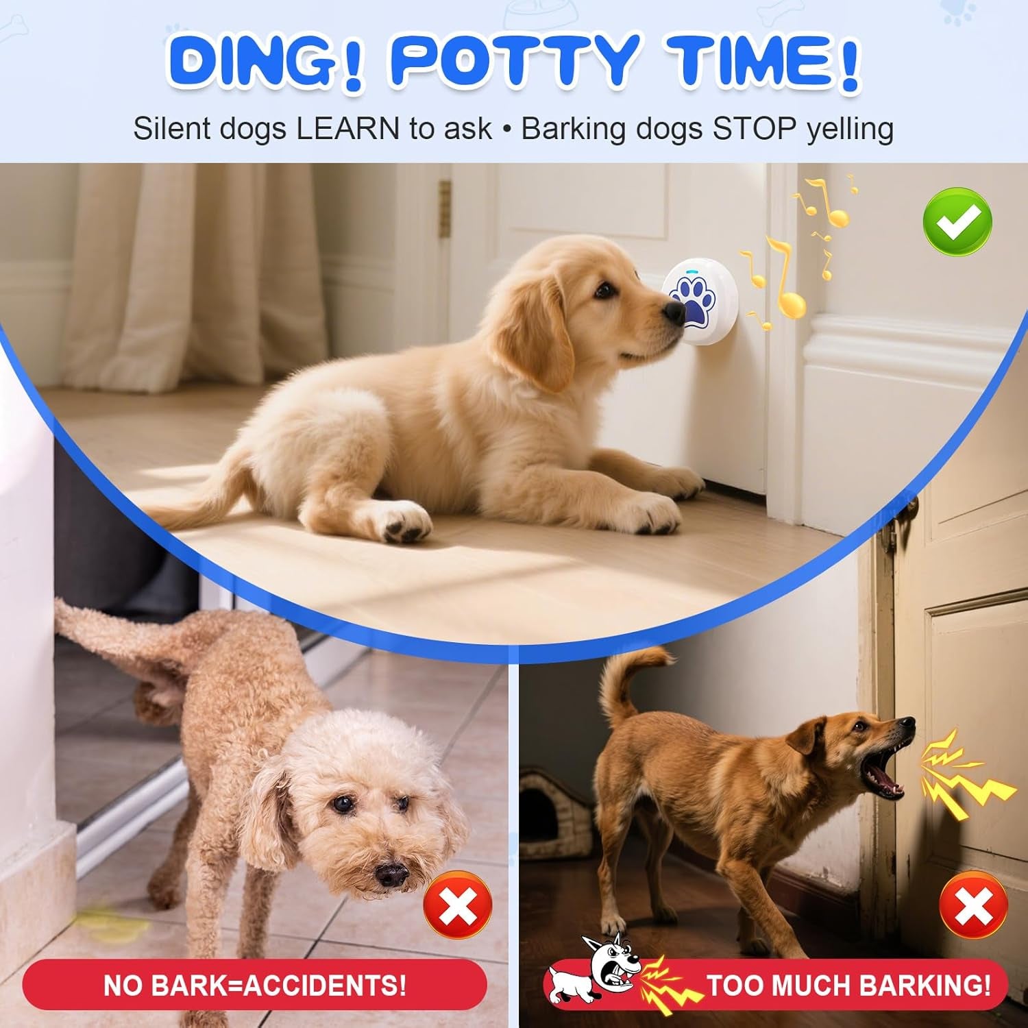 Chunhee Dog Training Bells for Door - Dog Door Bell for with 36 Custom Sounds | Dog Bell for Door Potty Training | Chew-Proof & Adjustable Volume (0-115Db) | Teach Puppies to Signal to Go Outside