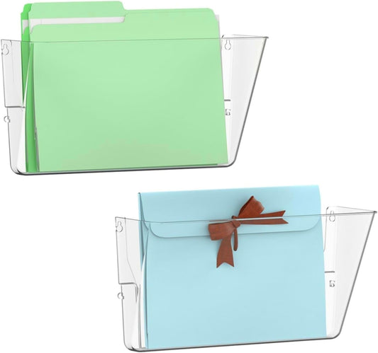 Single Pocket Wall Mount File Holder Organizer (Clear, 2 Pack)