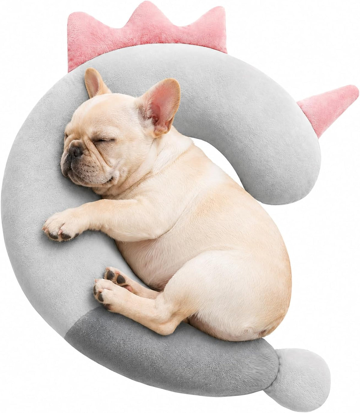 Dog Calming Pillow for Small Dogs and Cats, Soft U-Shaped Pet Neck Pillow, Washable Plush Support Pillow for Puppies, Senior Dogs, Kittens, Sofa, Bed and Travel, Gray Pink