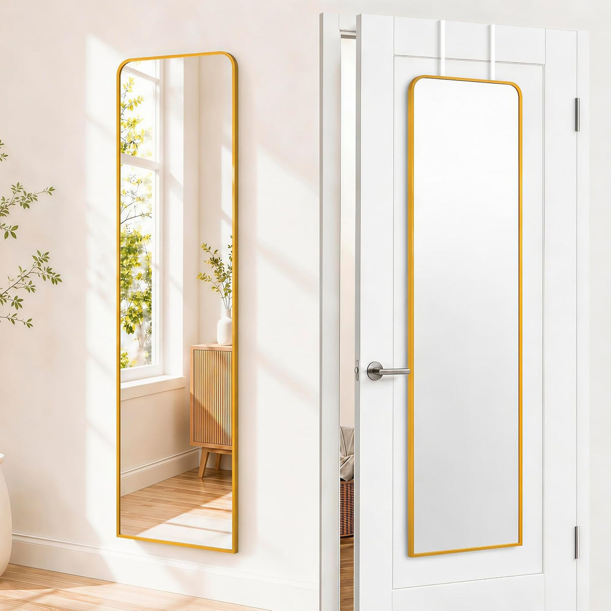 47X14" Full Length Mirror over the Door Hang or Wall Mounted Gold