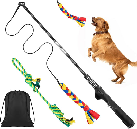 Ycozy Flirt Pole for Dogs, Interactive Dog Teaser Wand with 2 Detachable Rope Toys, Dog Flirt Pole Training Toy for Tug of War, Chase & Exercise, Flirt Stick for Dogs, 96Cm